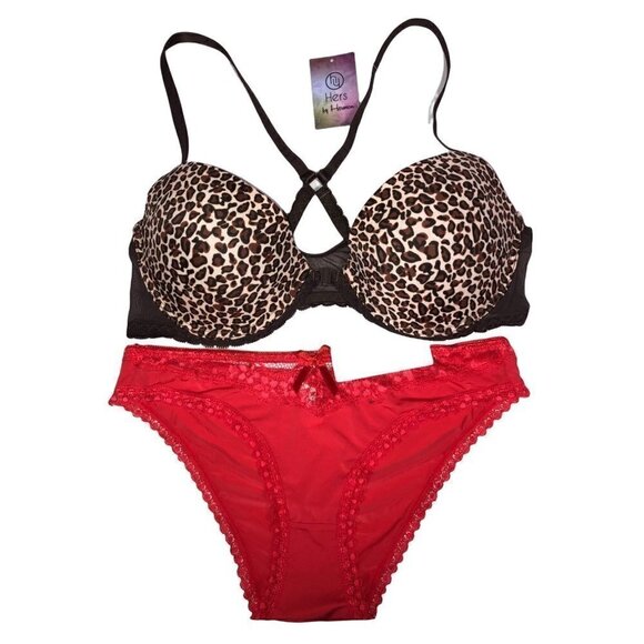 HERS by Herman 36B Large Bra Push Up Panty Underwear Set NWT New Cheetah Lace - Picture 1 of 6